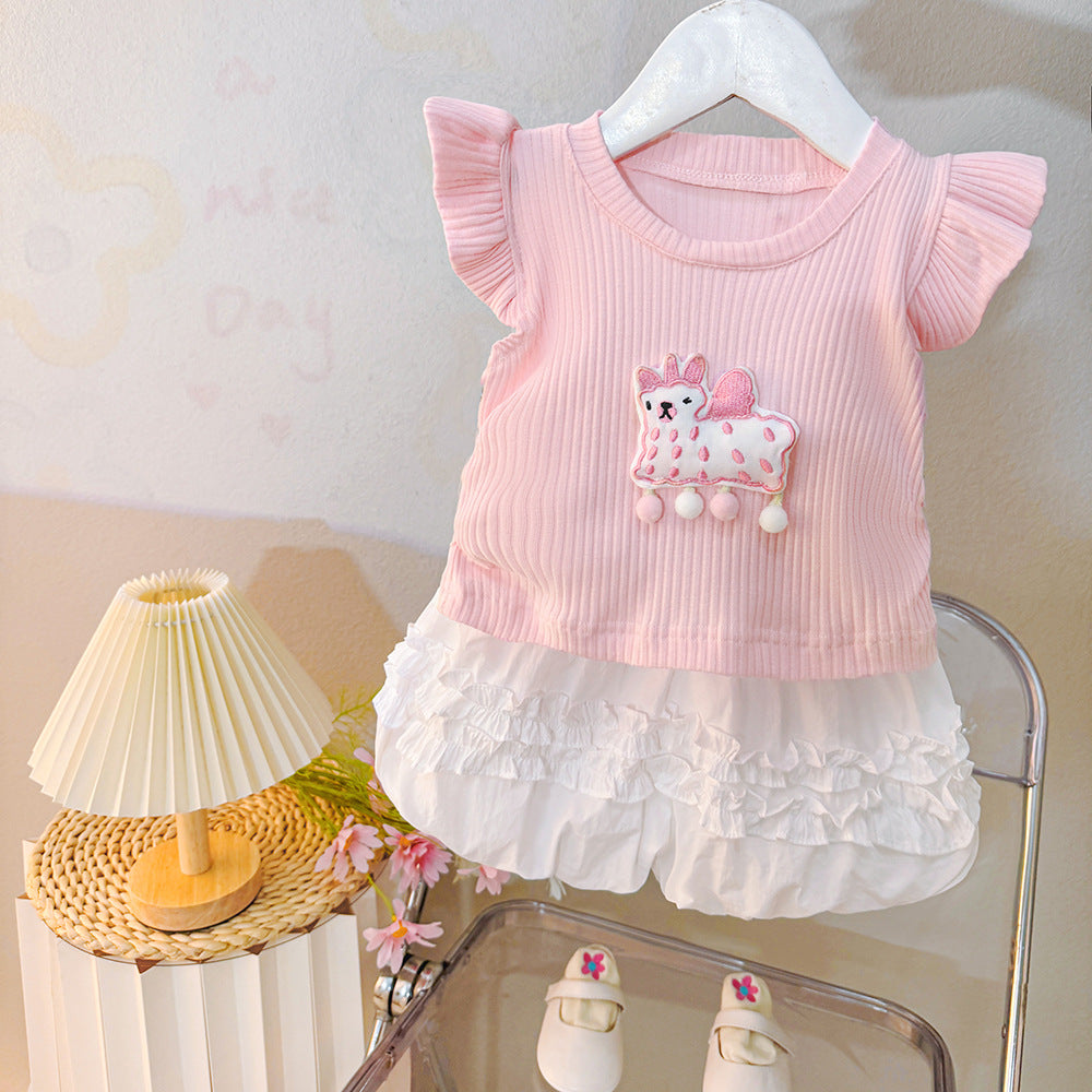 [340418] - Setelan Baju Tanpa Lengan Celana Pendek Fashion Anak Perempuan - Motif Ribbon Duck