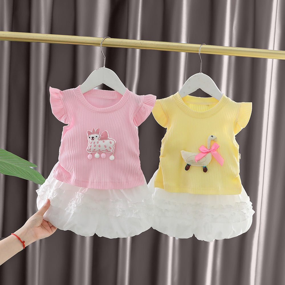 [340418] - Setelan Baju Tanpa Lengan Celana Pendek Fashion Anak Perempuan - Motif Ribbon Duck