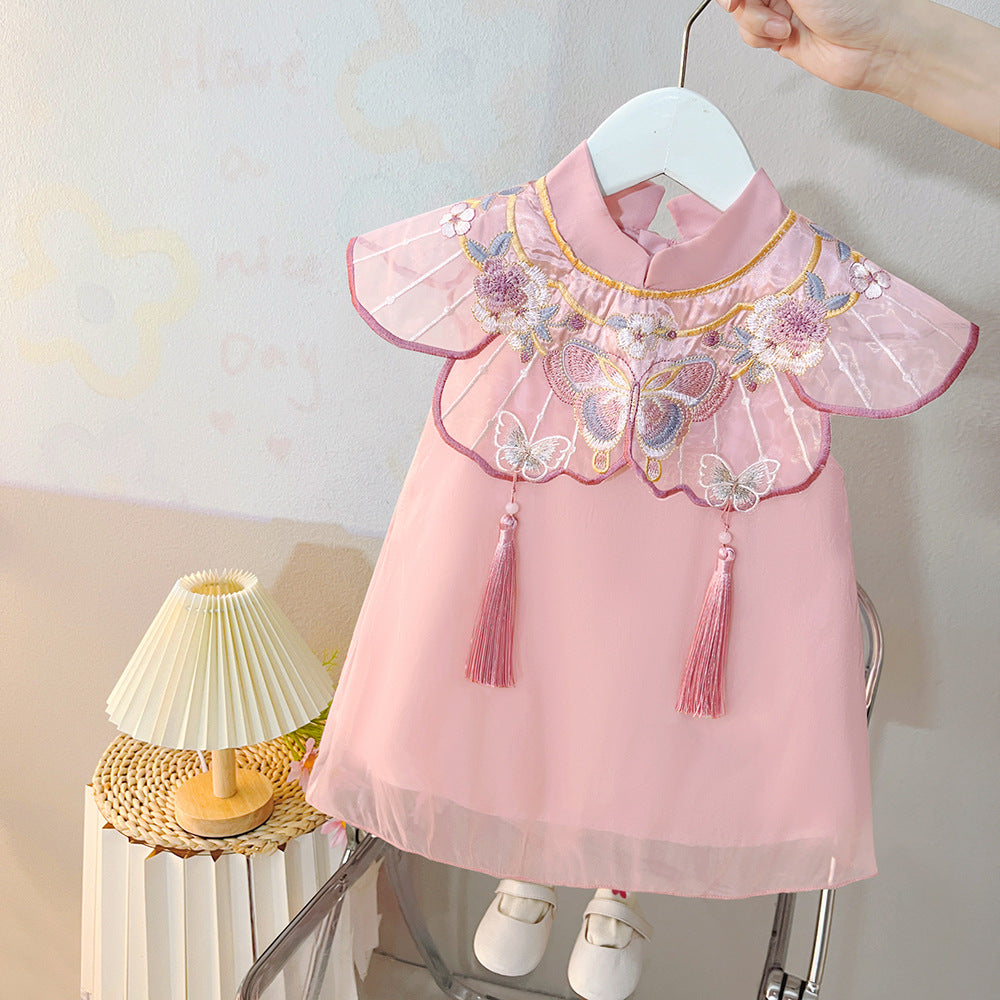 [340421] - Baju Dress Tanpa Lengan Fashion Anak Perempuan - Motif Cheongsam Butterfly