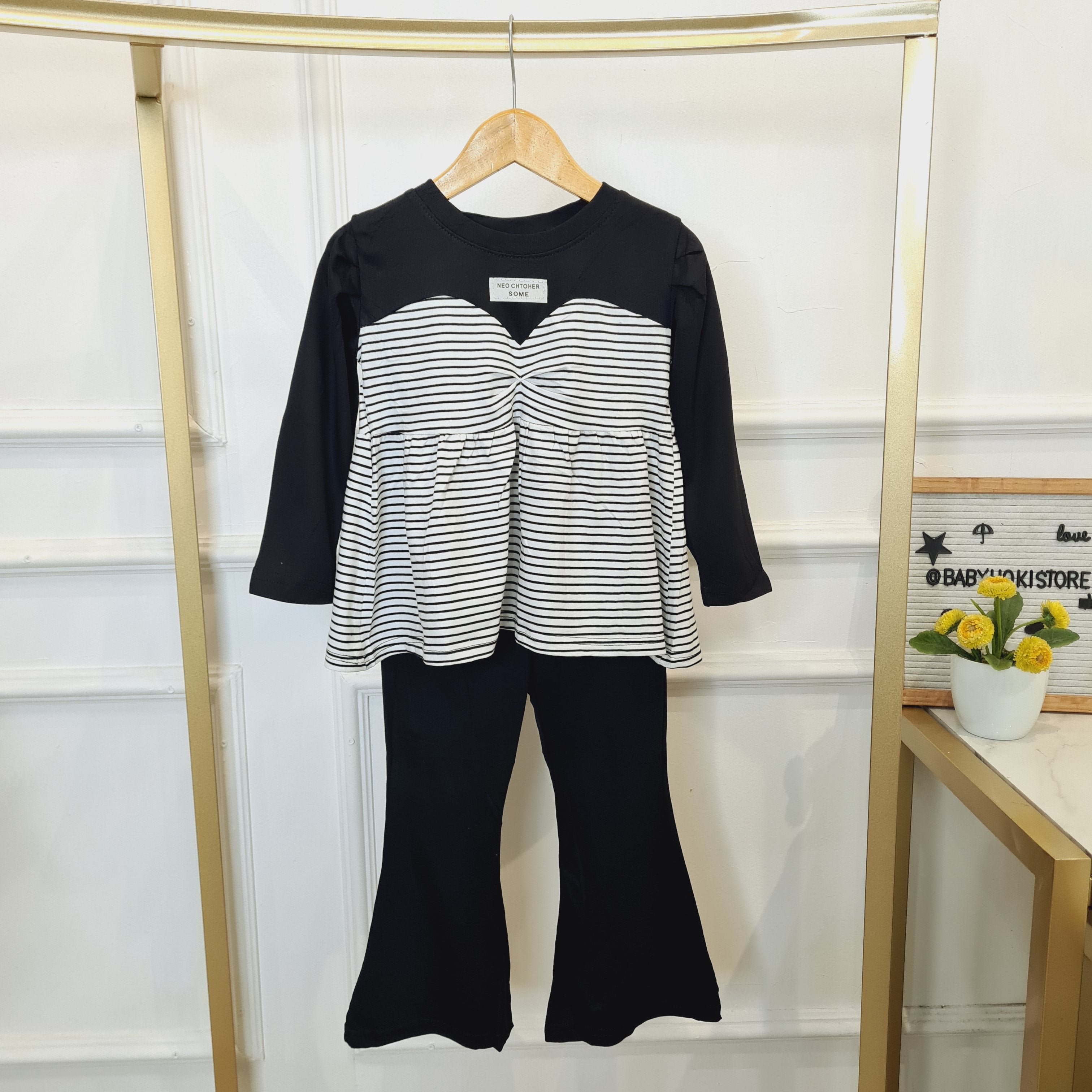 [340421-V1] - Setelan Baju Celana Panjang Fashion Anak Perempuan - Motif Stripe Line