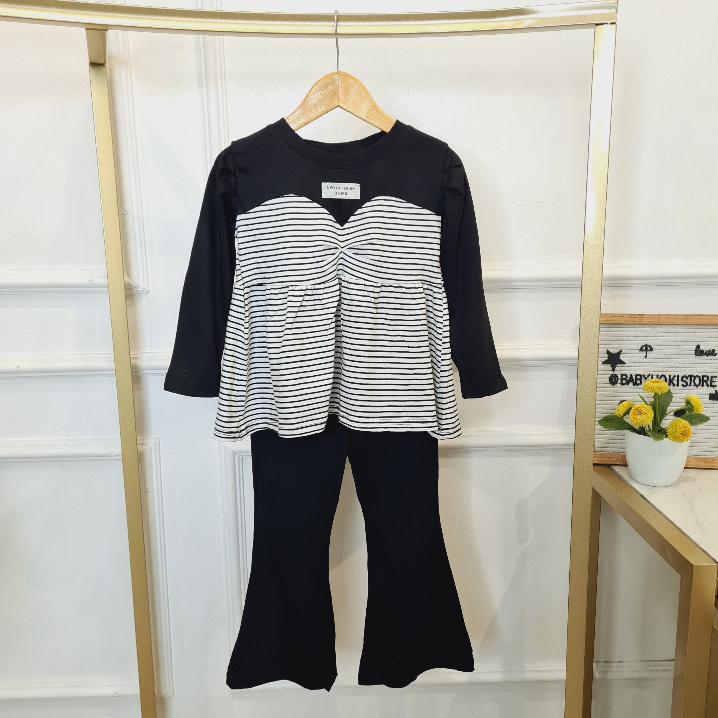 [340421-V1] - Setelan Baju Celana Panjang Import Fashion Anak Perempuan - Motif Stripe Line