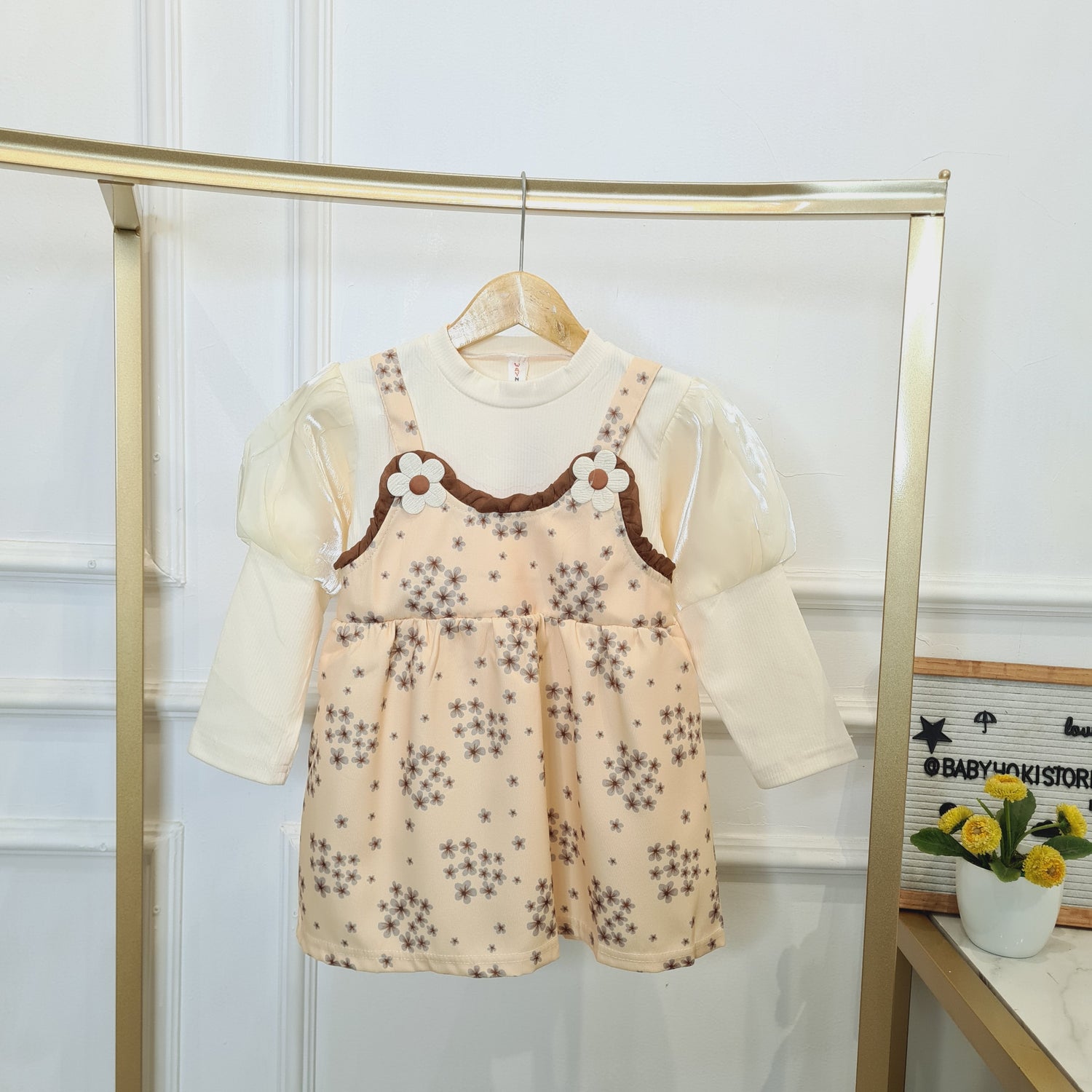 [340423-V1] - Baju Dress Lengan Panjang Bunga Fashion Anak Perempuan Import - Motif Soothing Flower