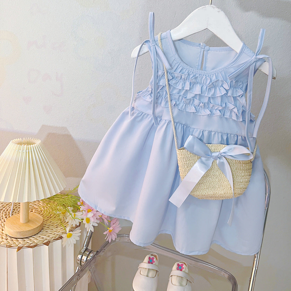 [340425] - Baju Dress Tanpa Lengan Fashion Anak Perempuan - Motif Ruffled Ribbon