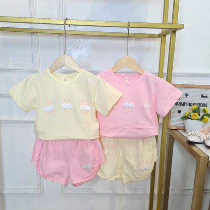 [340427-V1] - Baju Setelan kaos Celana Pendek Fashion Import Anak Perempuan - Motif Small Wing