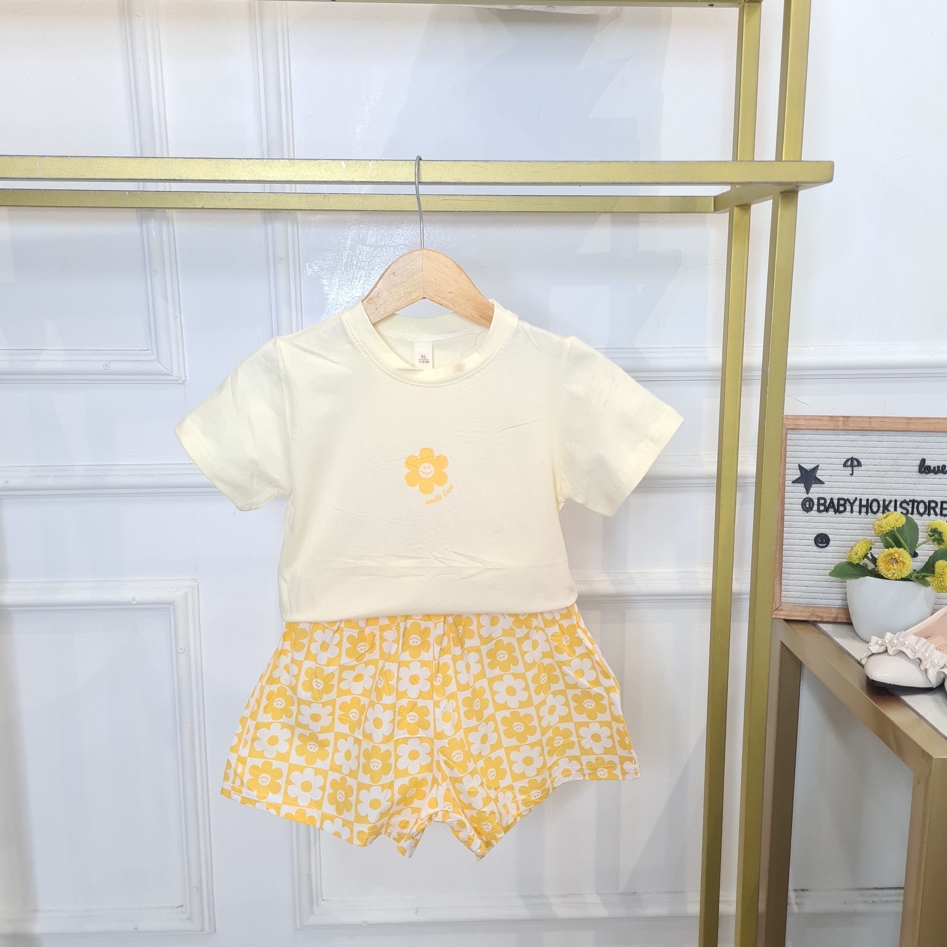 [340428-V1] - Baju Setelan Kaos Celana Pendek Fashion Anak Perempuan - Motif Bloom Flower