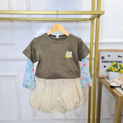 [340429-V1] - Baju Setelan Kaos Celana Pendek Fashion Import Anak Perempuan - Motif Small Fluffy
