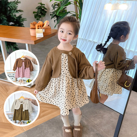 [340431-V1] - Baju Dress Atasan Rajut Fashion Anak Perempuan - Motif Dark Flower