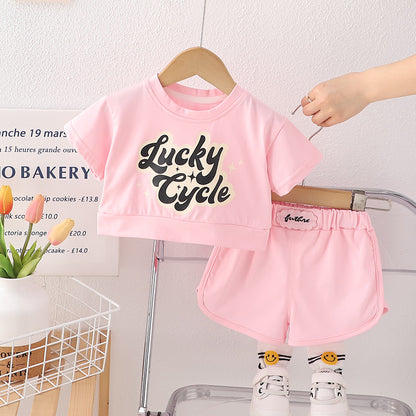 [340440] - Baju Atasan Lengan Pendek Celana Pendek Fashion Anak Perempuan - Motif Lucky Cycle