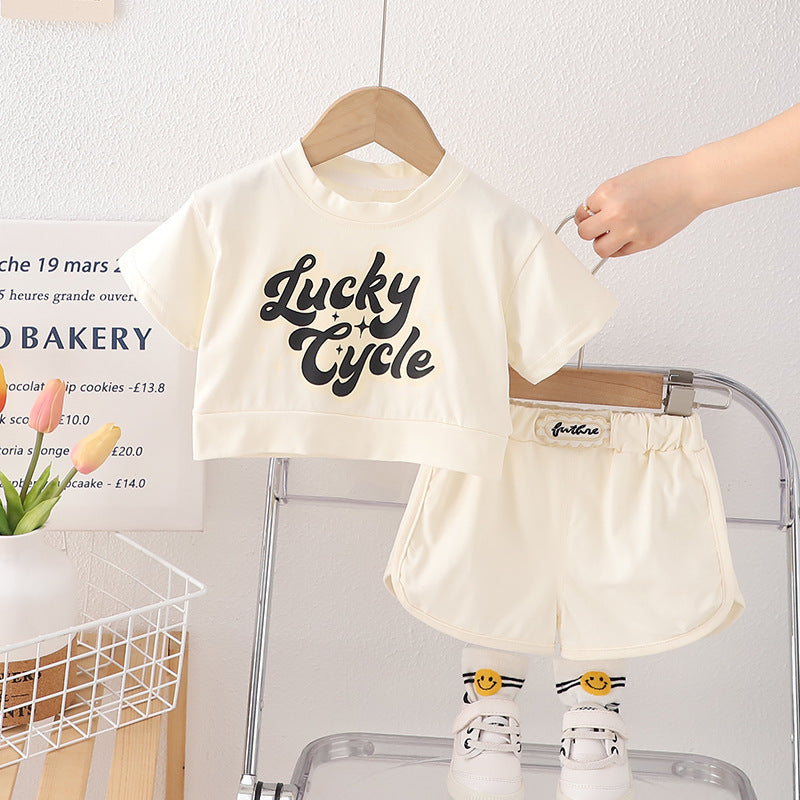 [340440] - Baju Atasan Lengan Pendek Celana Pendek Fashion Anak Perempuan - Motif Lucky Cycle