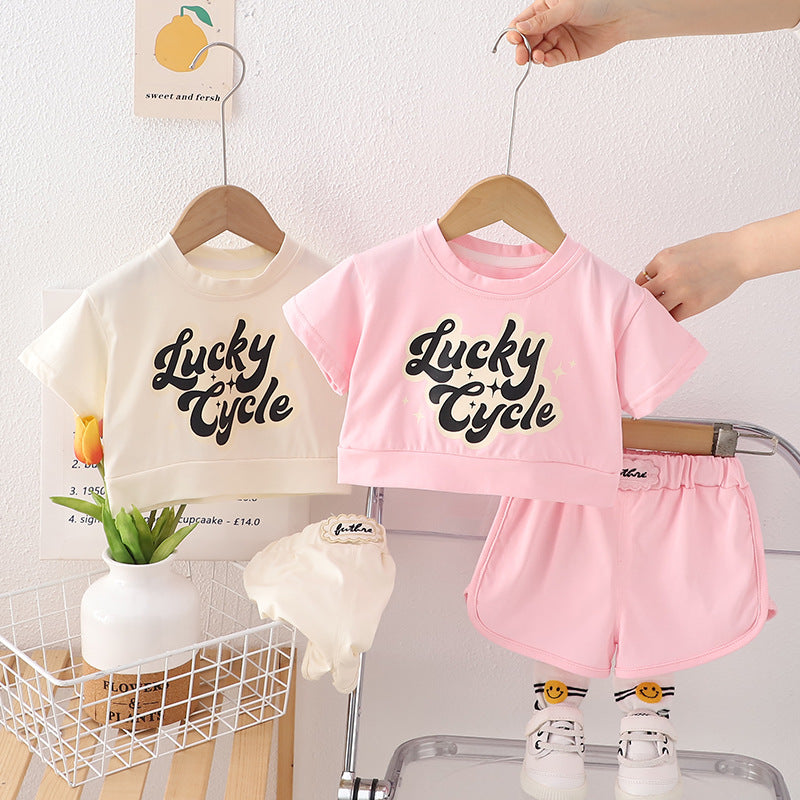 [340440] - Baju Atasan Lengan Pendek Celana Pendek Fashion Anak Perempuan - Motif Lucky Cycle