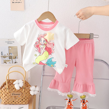 [340441] - Setelan Baju Kaos Lengan Pendek Celana Panjang Kulot Fashion Anak Perempuan - Motif Happy Mermaid