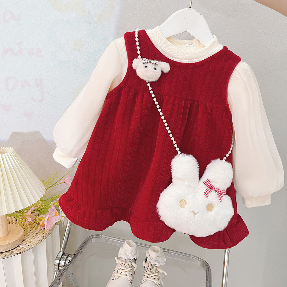 [340453] - Setelan Dress 2 In 1 Baju Lengan Panjang Fashion Anak Perempuan - Motif Bunny Ears