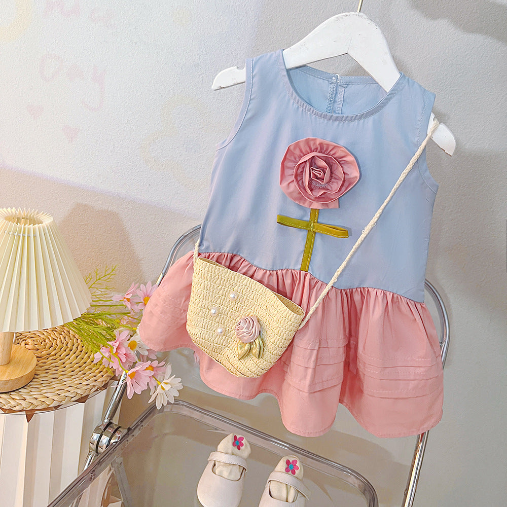 [340456] - Baju Dress Tanpa Lengan Fashion Anak Perempuan - Motif Sprout Flower