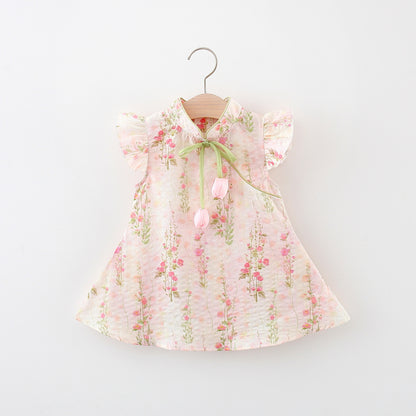 [340471] - Baju Dress Tanpa Lengan Fashion Anak Perempuan - Motif Flower Plant