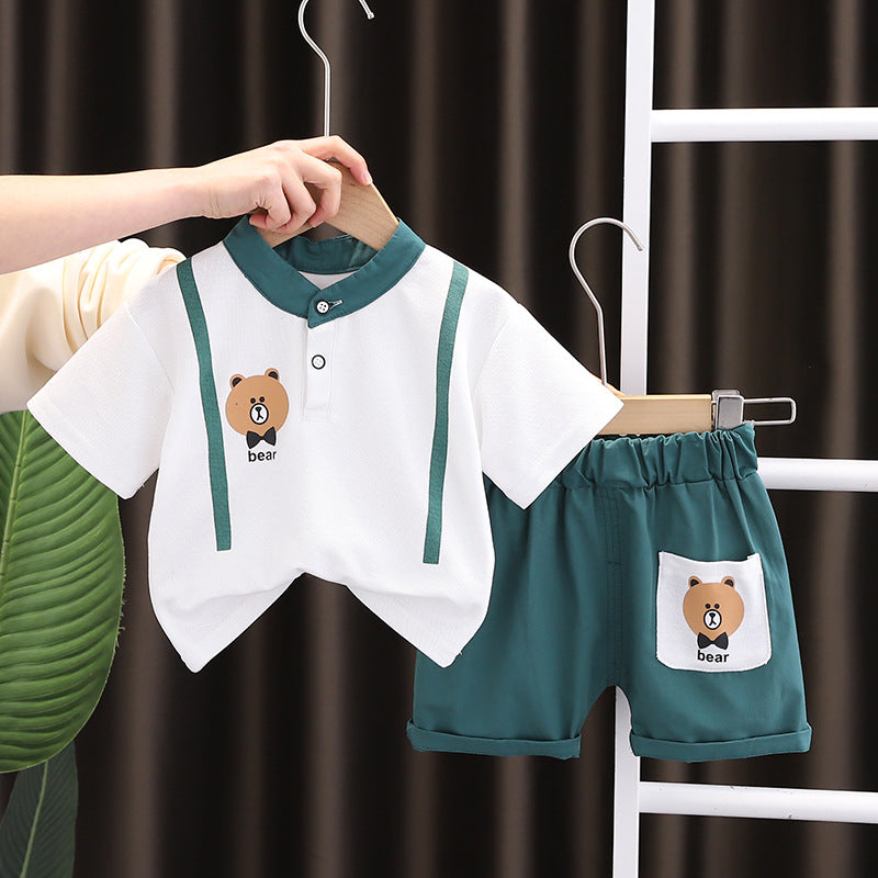 [345411] - Baju Setelan Kaos Lengan Pendek Celana Pendek Import Anak Cowok Fashion - Motif Tie Bear