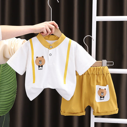 [345411] - Baju Setelan Kaos Lengan Pendek Celana Pendek Anak Cowok Fashion - Motif Tie Bear