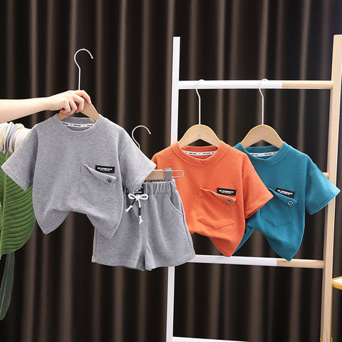 [345413] - Baju Setelan Kaos Lengan Pendek Celana Pendek Anak Cowok Fashion - Motif Pocket Side
