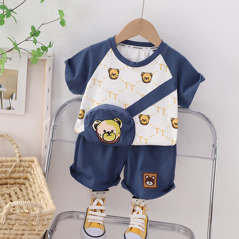 [345415] - Baju Setelan Kaos Lengan Pendek Celana Pendek Anak Cowok Fashion  - Motif Pocket Bear