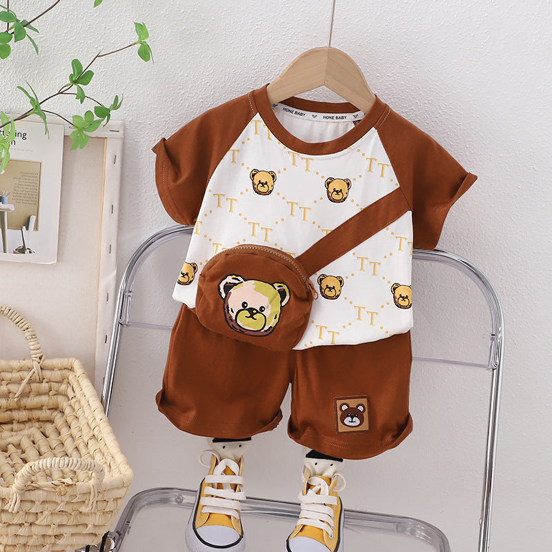 [345415] - Baju Setelan Kaos Lengan Pendek Celana Pendek Anak Cowok Fashion  - Motif Pocket Bear