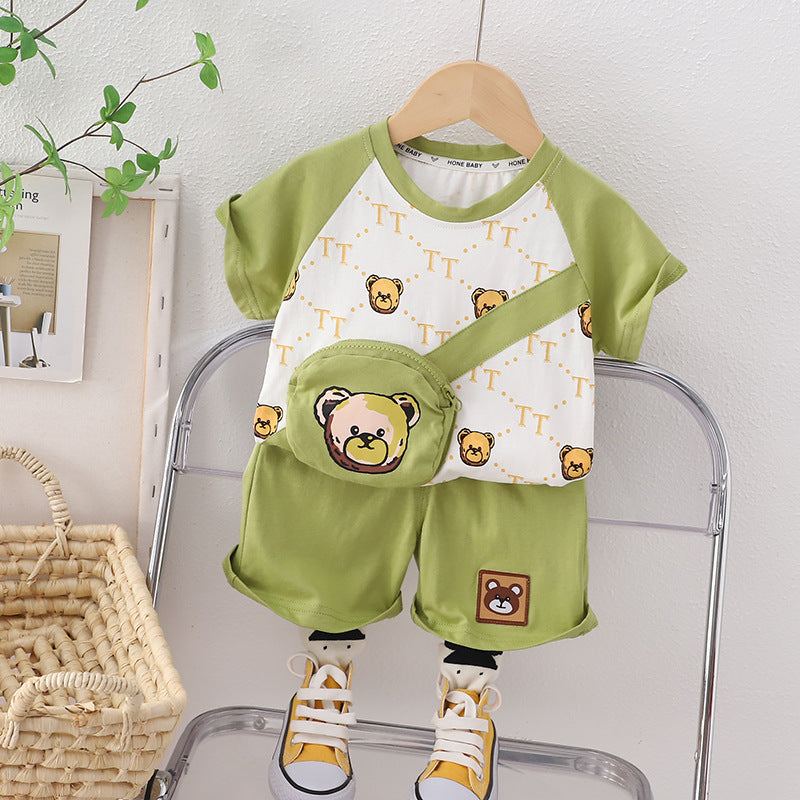 [345415] - Baju Setelan Kaos Lengan Pendek Celana Pendek Anak Cowok Fashion  - Motif Pocket Bear