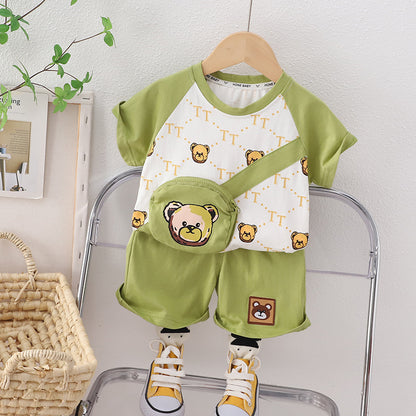 [345415] - Baju Setelan Kaos Lengan Pendek Celana Pendek Anak Cowok Fashion  - Motif Pocket Bear