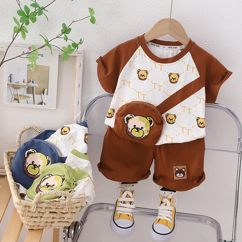 [345415] - Baju Setelan Kaos Lengan Pendek Celana Pendek Anak Cowok Fashion  - Motif Pocket Bear