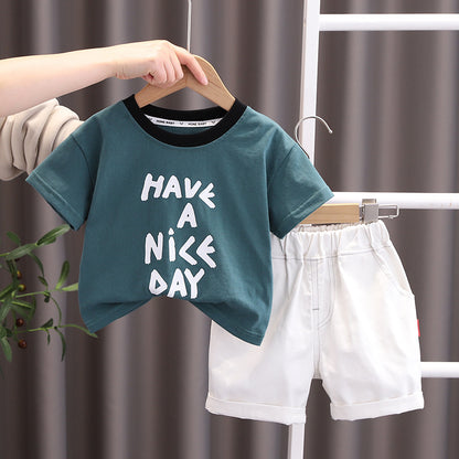 [345418] - Baju Setelan Kaos Lengan Pendek Celana Pendek Anak Cowok Fashion- Motif Have A Nice Day