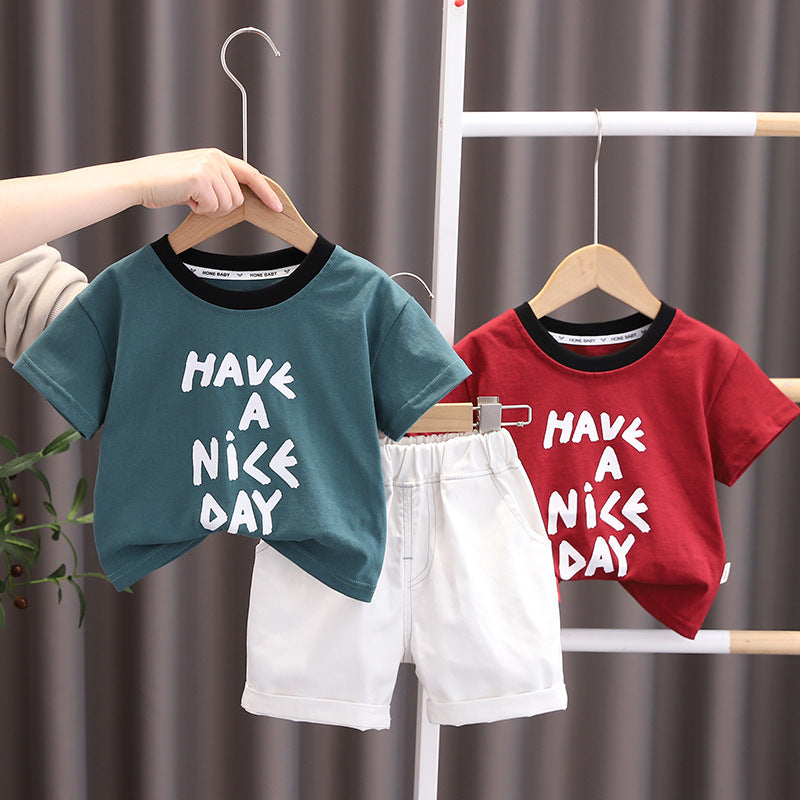 [345418] - Baju Setelan Kaos Lengan Pendek Celana Pendek Anak Cowok Fashion- Motif Have A Nice Day