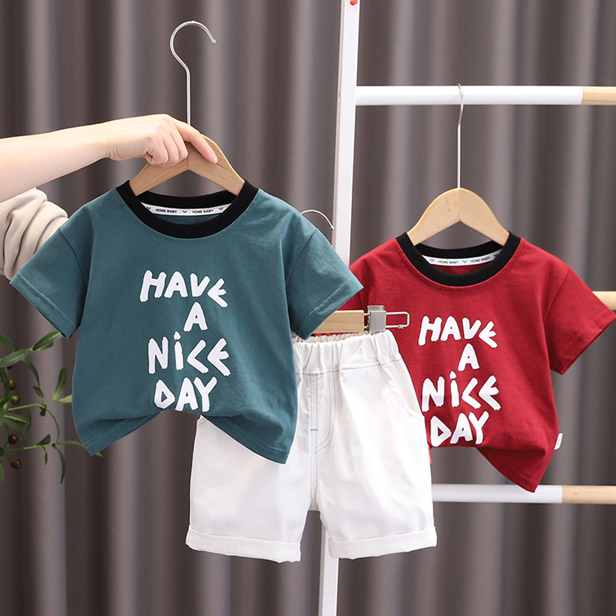 [345418] - Baju Setelan Kaos Lengan Pendek Celana Pendek Anak Cowok Fashion- Motif Have A Nice Day