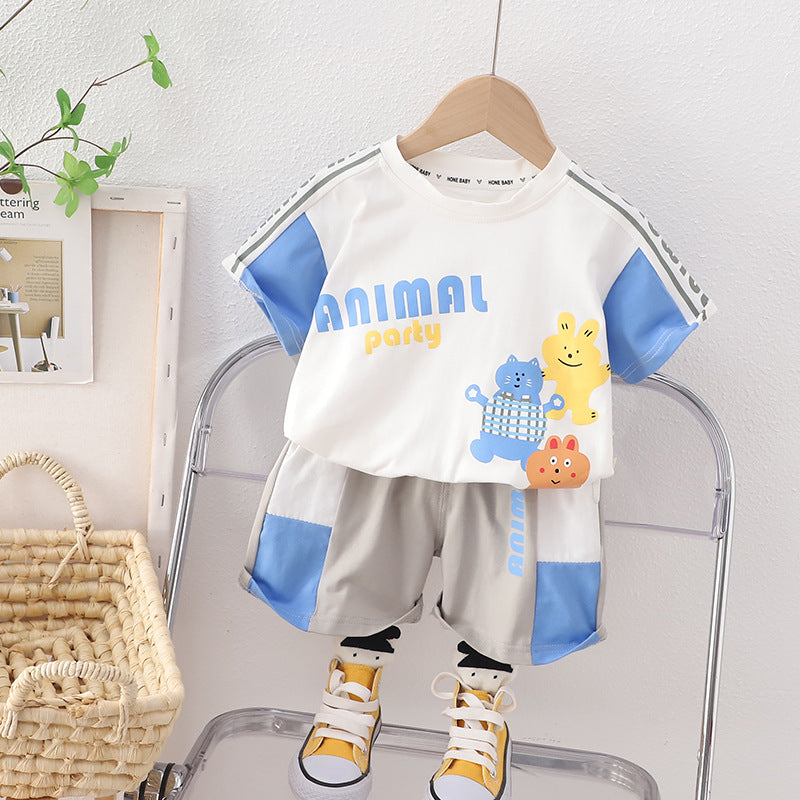 [345422] - Baju Setelan Kaos Lengan Pendek Celana Pendek Anak Cowok Fashion - Motif Animal Party