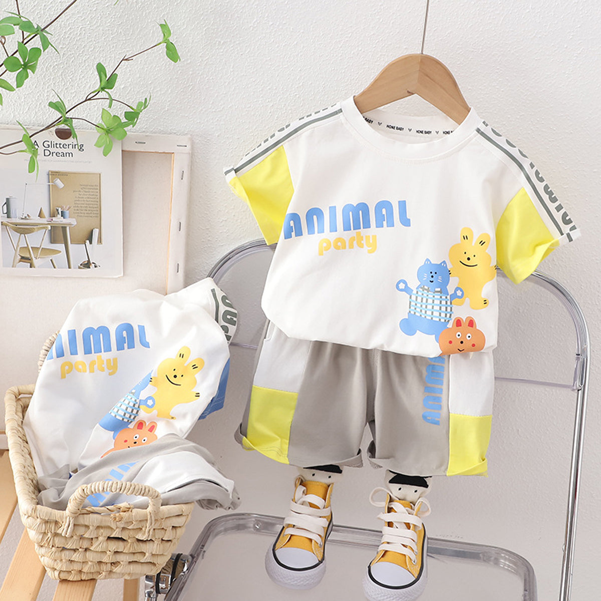 [345422] - Baju Setelan Kaos Lengan Pendek Celana Pendek Anak Cowok Fashion - Motif Animal Party