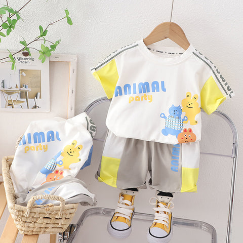 [345422] - Baju Setelan Kaos Lengan Pendek Celana Pendek Anak Cowok Fashion - Motif Animal Party