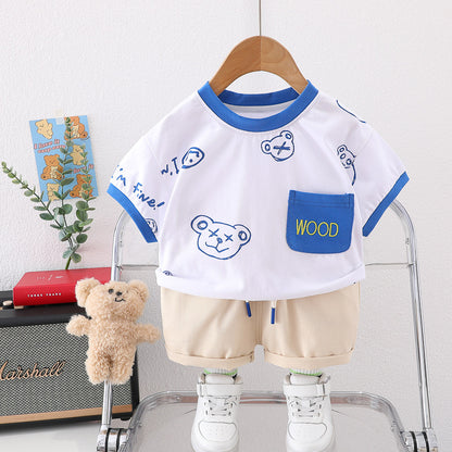 [345427] - Baju Setelan Kaos Lengan Pendek Celana Pendek Anak Cowok Fashion - Motif Wood Bear