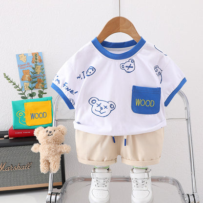 [345427] - Baju Setelan Kaos Lengan Pendek Celana Pendek Anak Cowok Fashion - Motif Wood Bear