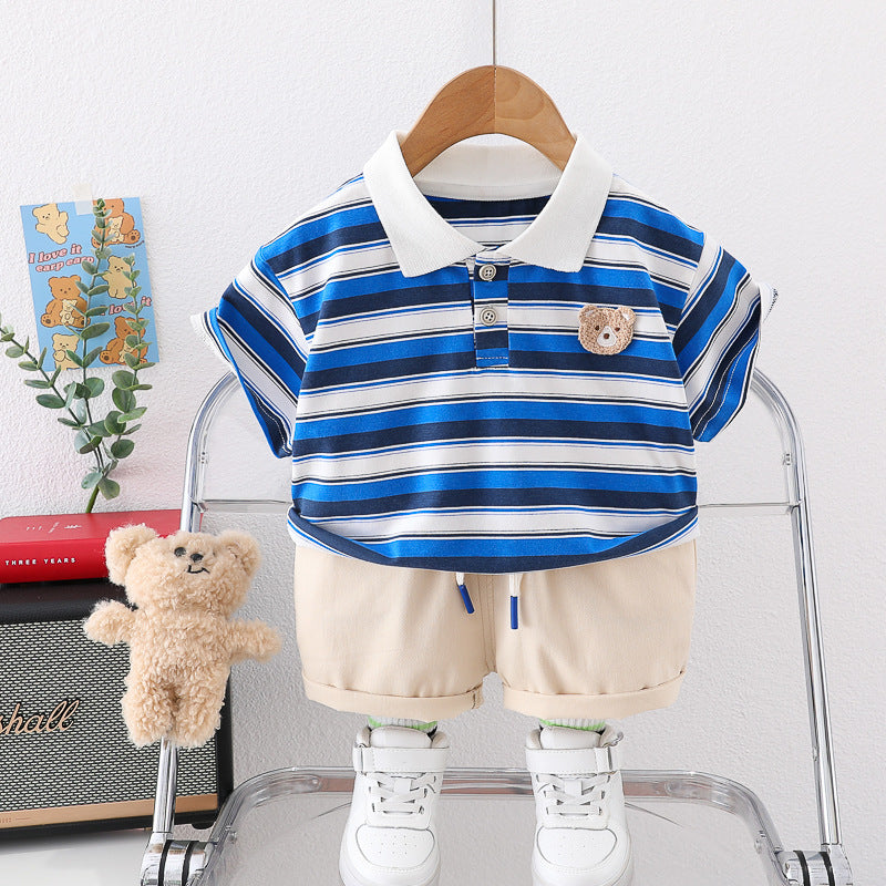 [345428] - Baju Setelan Polo Lengan Pendek Celana Pendek Anak Laki-Laki Fashion - Motif Little Bear