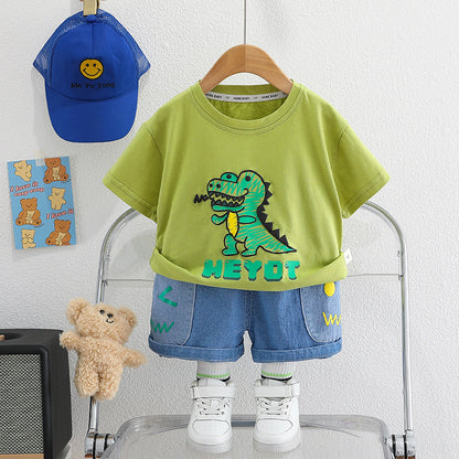 [345429] - Baju Setelan Kaos Lengan Pendek Celana Pendek Jeans Anak Cowok Fashion - Motif Crocodile