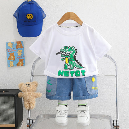 [345429] - Baju Setelan Kaos Lengan Pendek Celana Pendek Jeans Anak Cowok Fashion - Motif Crocodile