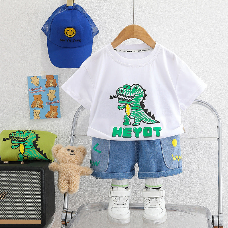 [345429] - Baju Setelan Kaos Lengan Pendek Celana Pendek Jeans Anak Cowok Fashion - Motif Crocodile