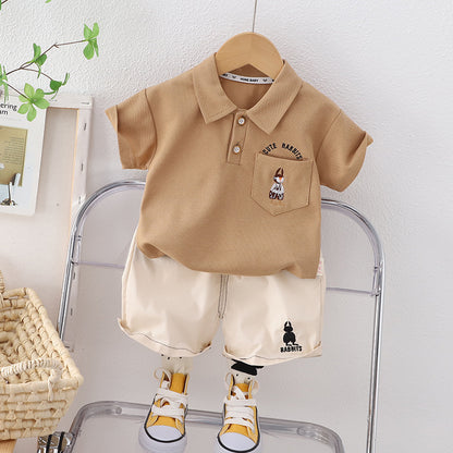 [345435] - Baju Setelan Polo Lengan Pendek Celana Pendek Anak Cowok Fashion - Motif Pocket Rabbit