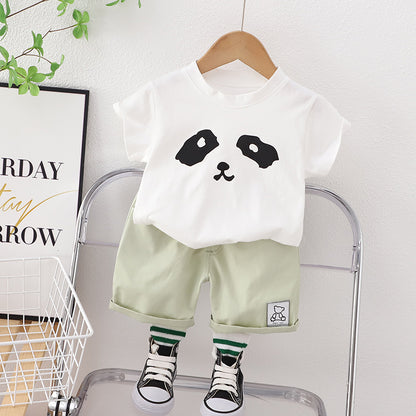 [345439] - Baju Setelan Kaos Lengan Pendek Celana Pendek Anak Cowok Fashion - Motif Panda Face