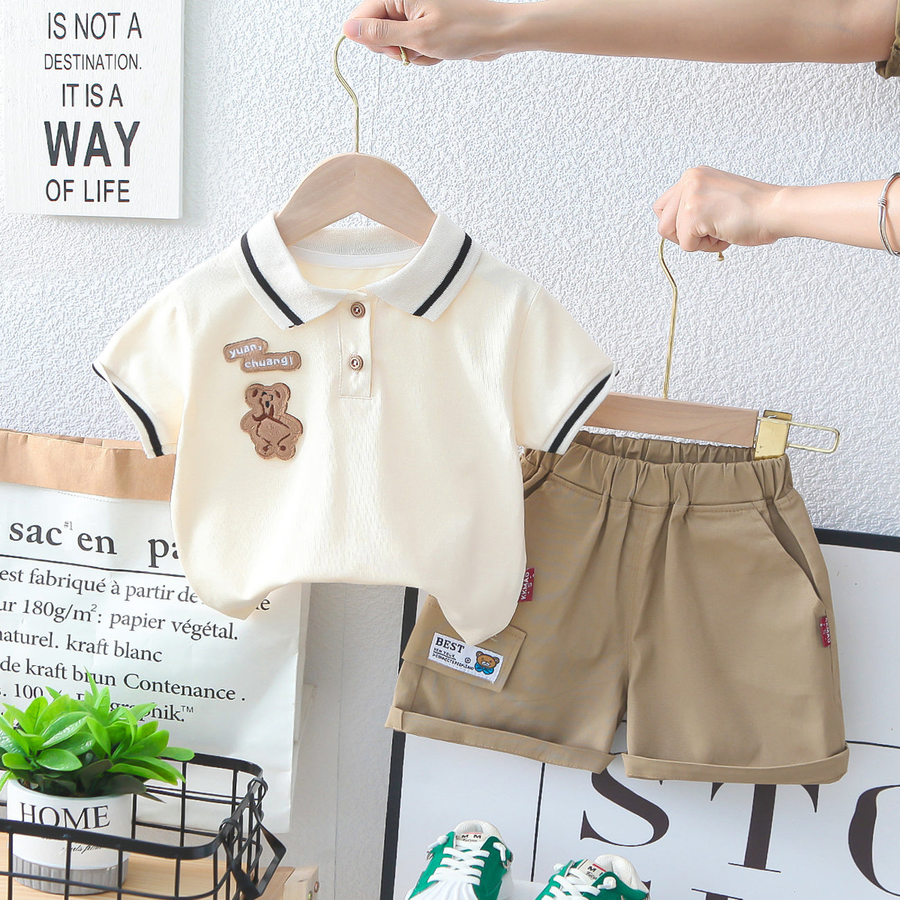 [345440] - Baju Setelan Polo Lengan Pendek Celana Pendek Anak Cowok Fashion - Motif Chubby Bear