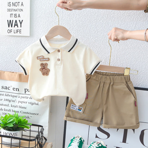 [345440] - Baju Setelan Polo Lengan Pendek Celana Pendek Anak Cowok Fashion - Motif Chubby Bear