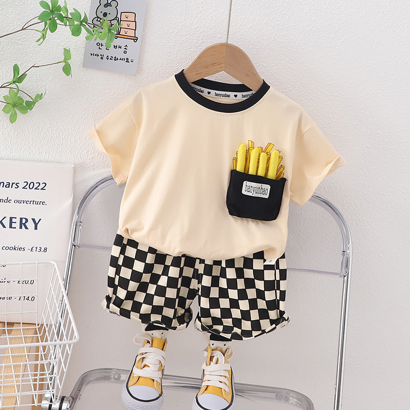 [345443] - Baju Setelan Kaos Lengan Pendek Celana Pendek Anak Cowok Fashion - Motif Pocket Fries