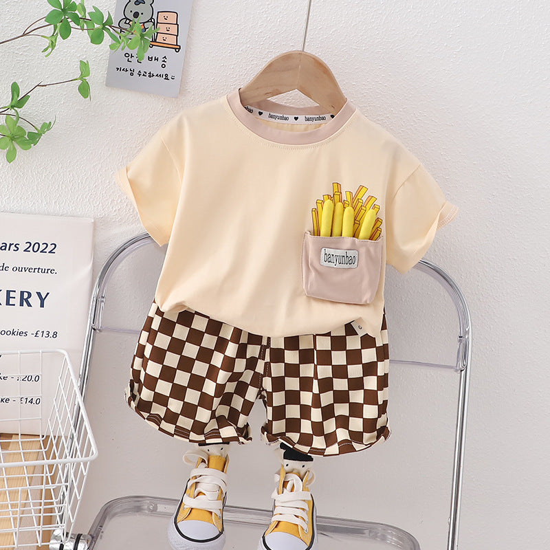 [345443] - Baju Setelan Kaos Lengan Pendek Celana Pendek Anak Cowok Fashion - Motif Pocket Fries