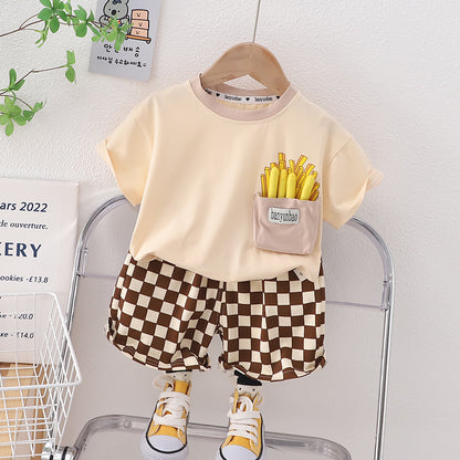 [345443] - Baju Setelan Kaos Lengan Pendek Celana Pendek Anak Cowok Fashion - Motif Pocket Fries