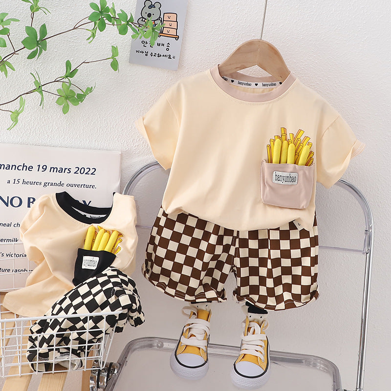 [345443] - Baju Setelan Kaos Lengan Pendek Celana Pendek Anak Cowok Fashion - Motif Pocket Fries