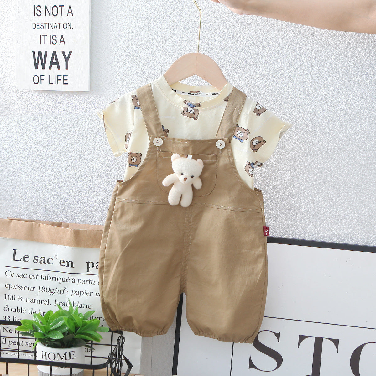 [345451] - Baju Setelan Kaos Bawahan Overall Anak Cewek Fashion - Motif Tiny Bear