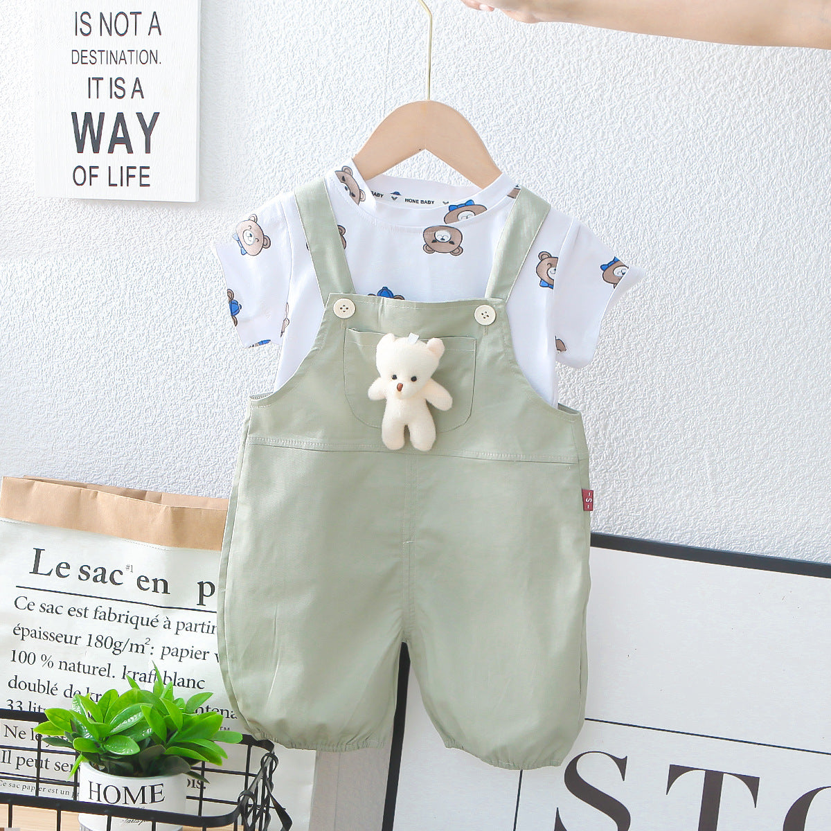 [345451] - Baju Setelan Kaos Bawahan Overall Anak Cewek Fashion - Motif Tiny Bear