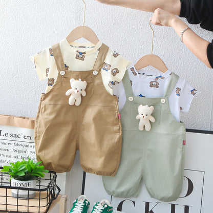 [345451] - Baju Setelan Kaos Bawahan Overall Anak Cewek Fashion - Motif Tiny Bear