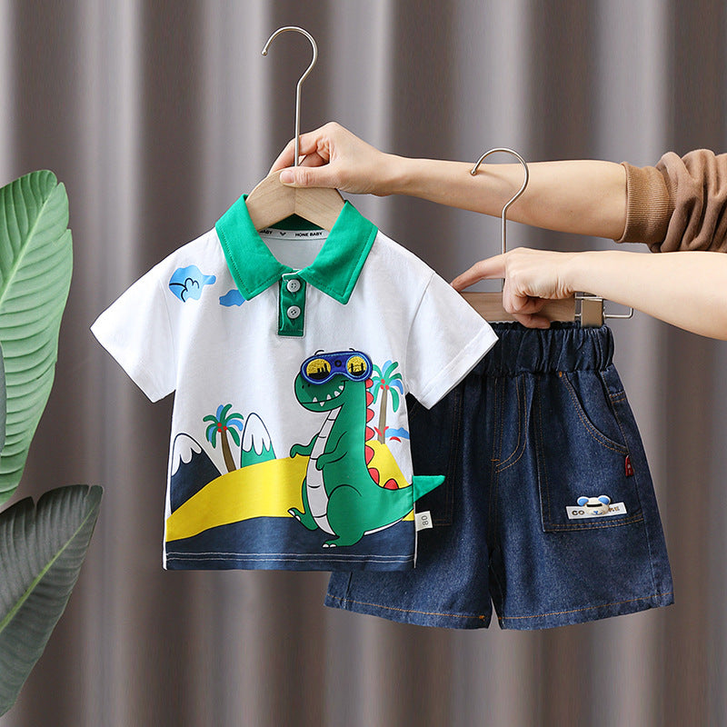 [345456] - Baju Setelan Polo Lengan Pendek Celana Pendek Anak Cowok Fashion - Motif Dino Relax